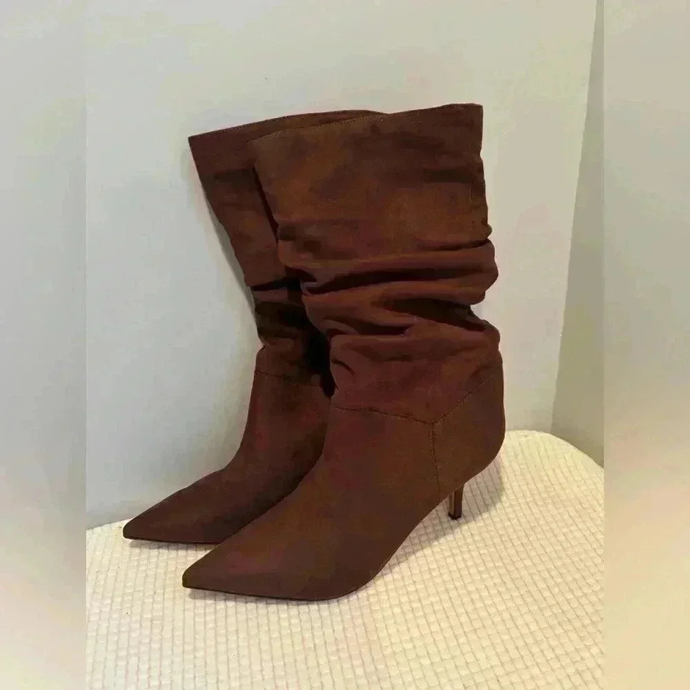 Marc Fisher Women's Manya Mid Calf Brown Faux Suede Boot Size 9 - Picture 7 of 7